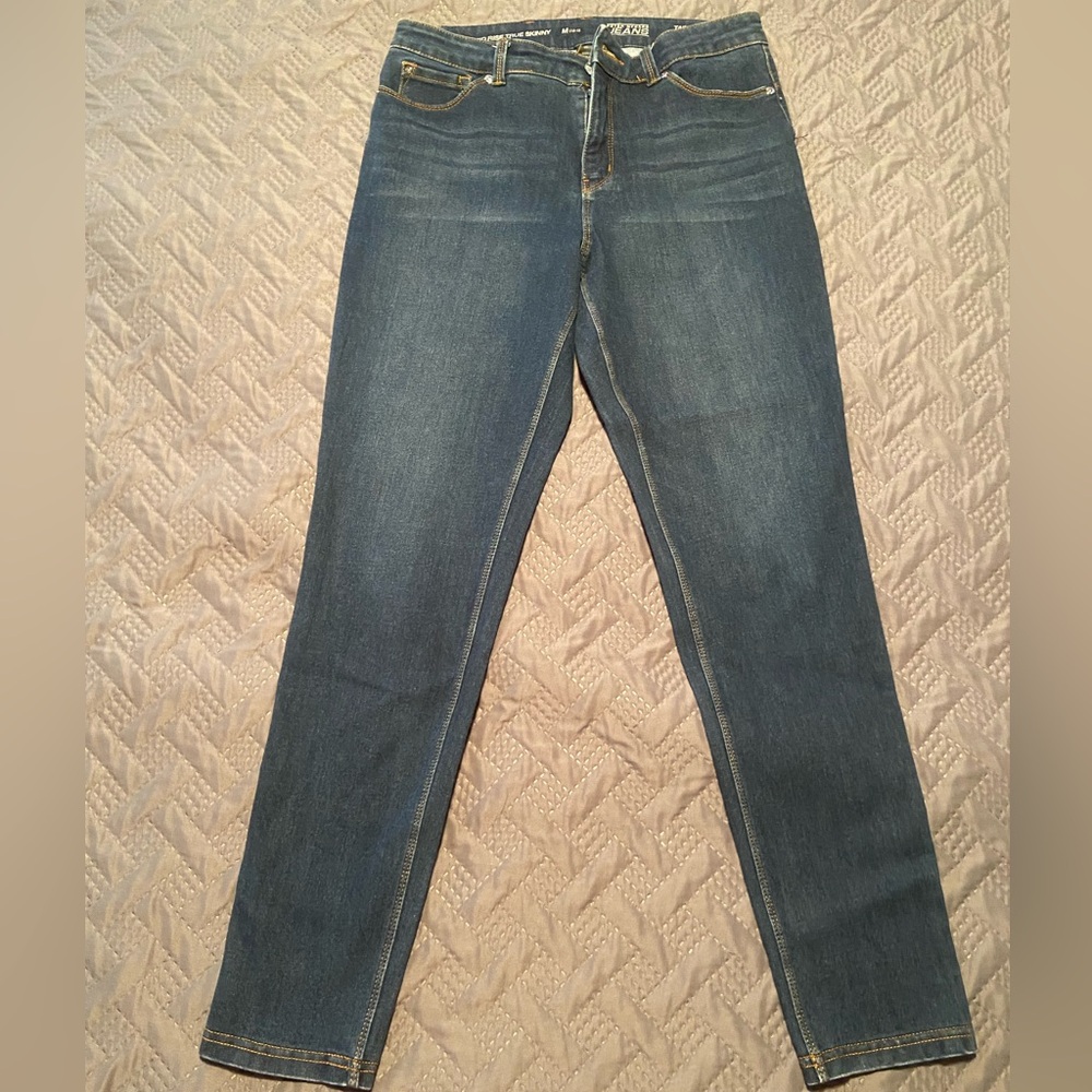 Peter Nygard Mid Rise True Skinny Jeans Size M (10-12) Dark Wash 4-Way Stretch